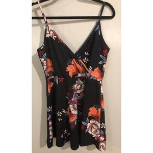 Floral print black dress